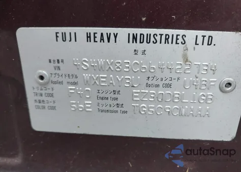 2006 Subaru B9 Tribeca Base 5-Passenger/Limited 5-Passenger z USA, uszkodzony, nr VIN 4S4WX83C664422734